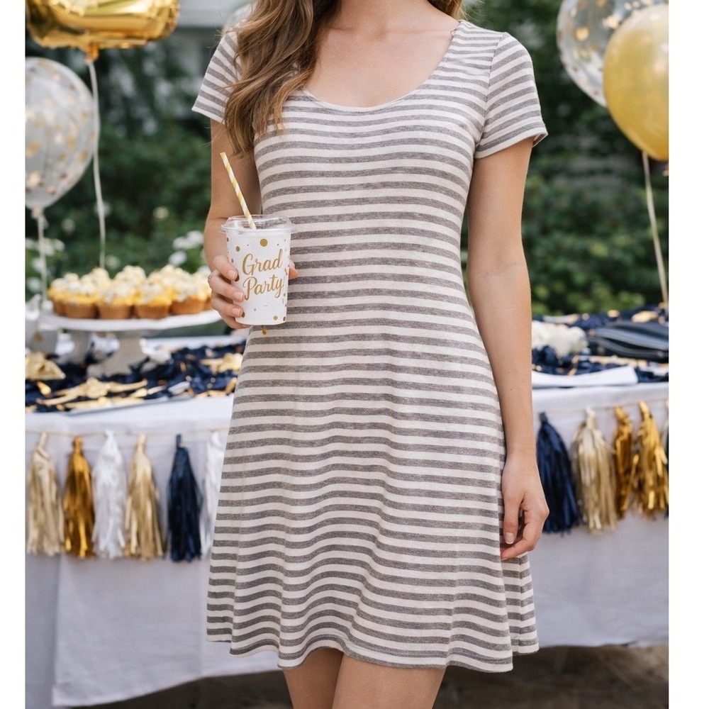 T2 Altar'd State Ribbed soft Dress XS women's‎ Striped Gray White
